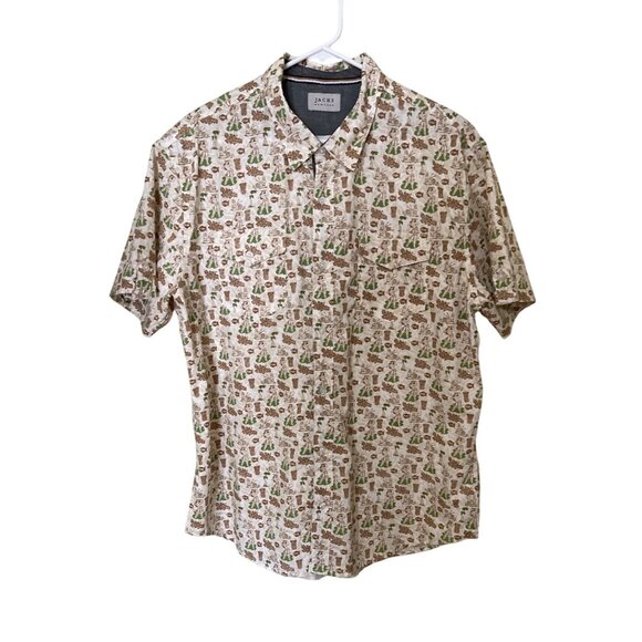 JACHS New York Mens Tiki Print Shirt XL Short Sleeve Button Up Tropical Resort - Picture 1 of 12